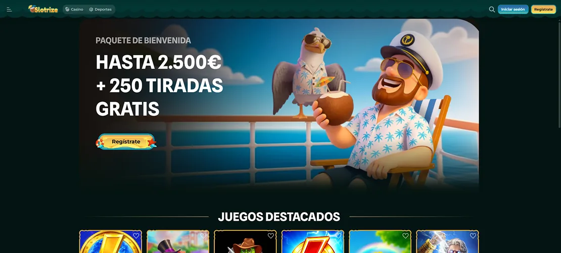 Captura de Slotrize: catálogo de tragaperras y medidas de seguridad