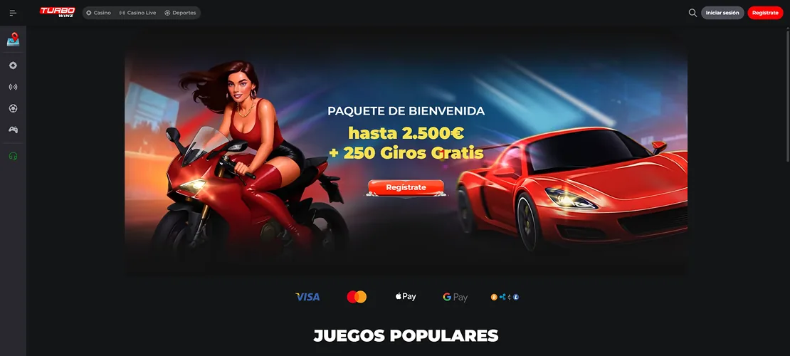 Captura de Turbowinz: bonos de registro y retiradas ágiles